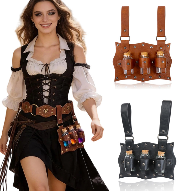 Steampunk Multi-Pouch Leather Waist Bag Renaissance Wizard Alchemist Medieval Cosplay Prop