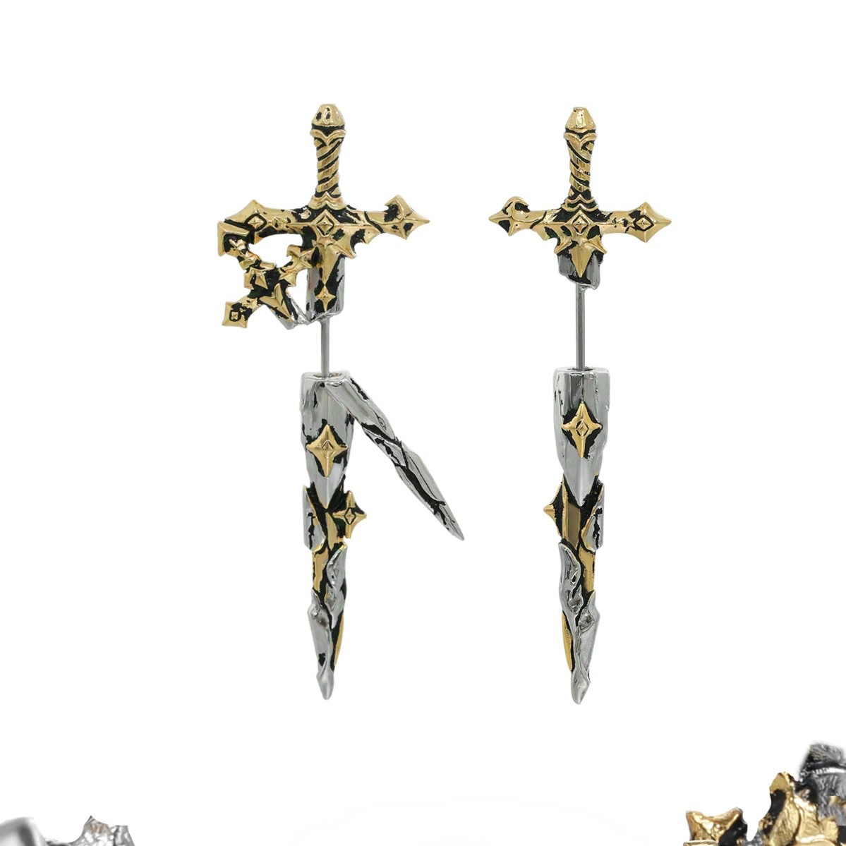 Knight's Sword Earrings Original Niche Design High-End Asymmetrical Sweet Cool Unisex Earrings Studs