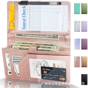 Cross-border European and American commercial bill clip suitable for restaurant waiters ordering bill clip card clip leather checkout wallet