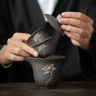 Zen Chinese Lotus one pot two cups retro style travel tea set Express Cup business gift with portable bag LOGO