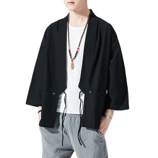 Chinese style hanfu men's robe thin plus size loose cotton linen linen Japanese kimono casual jacket wholesale