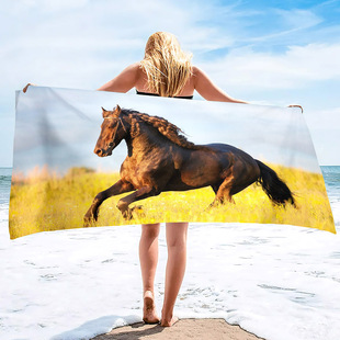 Cross-border Horse Theme Pattern Beach Towel Microfiber Printed Beach Swimming Bath Towel Outdoor Factory Direct Sale