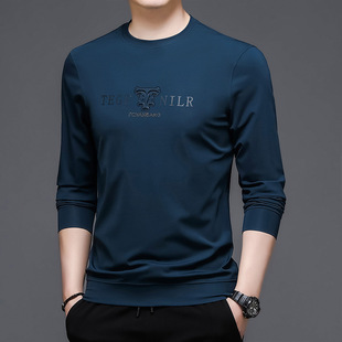 Spring and Autumn Printed Letters Middle-aged Men's Light Mature Casual Round Neck Spot Men's Jaceless Men's Sweat