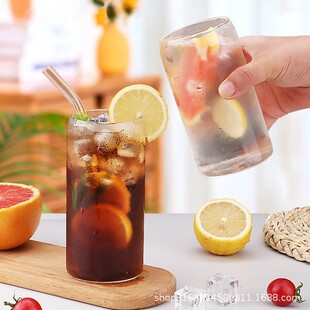 Creative Coffee Cup Water Cup Cold Drink Coke Beverage Cup High Color Value Suction Tube Cup Borosilicate Glass Printable LOGO