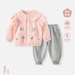 Baby Girl suit 2025 New Coat Baby Knitted Sweater Cardigan Sweater Top Girls Children's Spring and Autumn Clothes