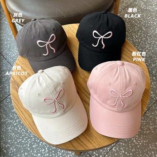 Bow embroidered peaked cap women's big face all-match small new Korean style adjustable extended sunshade baseball cap