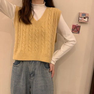 All-match Collar Twist Vest Knitted Sweater Spring and Autumn New Women's Korean-style Loose Short Outer Vest Top
