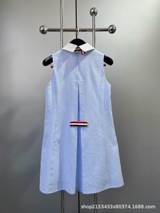 High Version TB Sea Salt Blue Doll Dress College Style Summer Doll Collar Sleeveless Striped dress