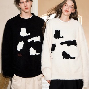 Cat Mink Soft Waxy Sweater Men's and Women's Autumn and Winter Fashion Brand Inner Base Sweater American Style Retro Lazy Knitted Sweater
