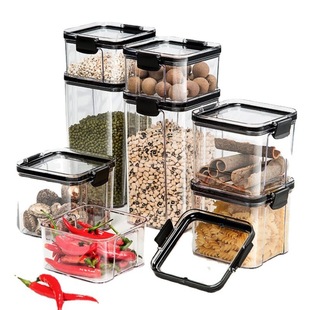 Food Grade Nuts Grain Beans Square Transparent Household Kitchen Sealed Storage Jar with Lid Plastic Box