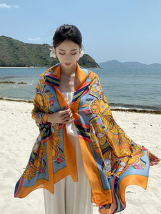 2022 new summer sunscreen scarf women's Li brocade satin printed extended shawl decorative scarf beach towel wholesale