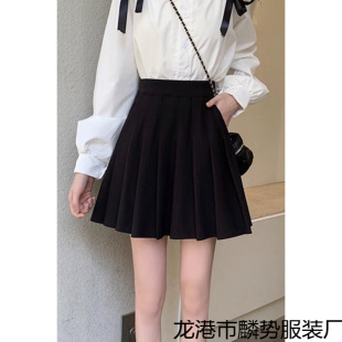 Elastic Waist Pleated Skirt Pocket Skirt Women's Autumn and Winter New Korean-style All-match High Waist Slim-fit