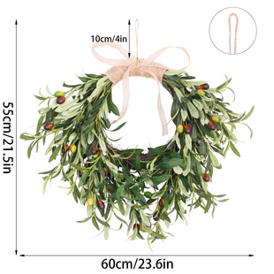 Spring and summer cross-border hot sale artificial flower olive leaf and olive fruit wreath decorative door hanging