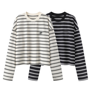 presale 2025 Spring New Striped Shoulder Long Sleeve T-shirt MBE1TEET14