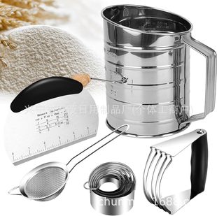 Hot-selling 9-piece stainless steel flour cutter hand-crank beveled surface powder sieve cup biscuit mould