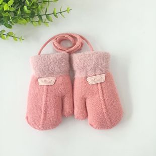 Осенние и зимние детские перчатки с бархатом и утолщением детские перчатки детские наружные холодостойкие теплые вязаные перчатки оптом