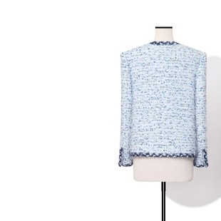 Beauty Cut Sea Mist Refreshing Blues Irregular Granular Contrast Fine Feather Yarn Coat