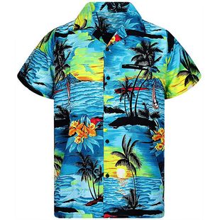 Cross-border European and American men's new shirt black and white rose skull 3D digital printing short sleeve casual shirt
