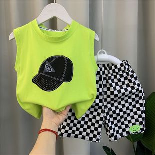 Children's Wear Boys' Vest Set 2023 New Baby Online Popular Thin Clothes Children's Cool and Handsome Summer Two-Piece Set