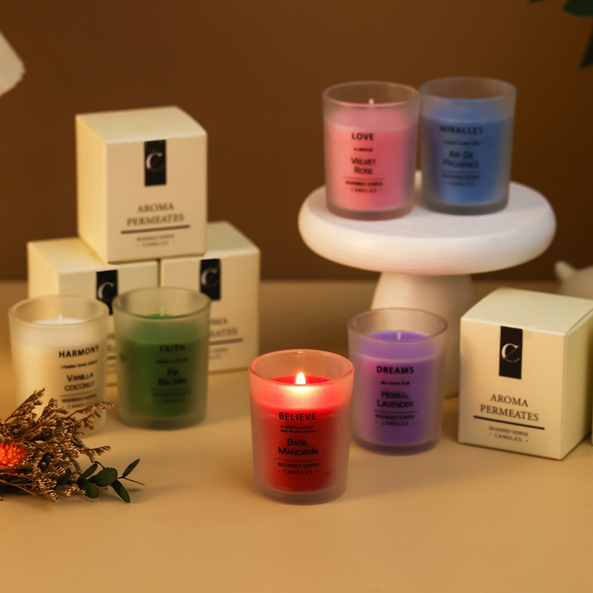 6-Color Scandinavian Style Frosted Glass Candle Cup Aromatherapy Candle Simple Frosted Cup Fragrance Aromatherapy Candle Souvenir