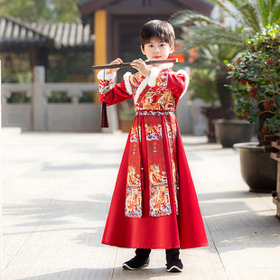 Longmen 2024 новый костюм мальчика Hanfu зимний костюм Тан маленький мальчик древний стиль красивый китайский новогодний костюм