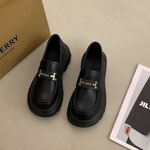 Loafers Women's 2025 New Autumn Women's Shoes Thick Sole Slip-on British Style Small Leather Shoes Black Shoes Jk Single Shoes