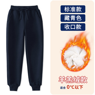 Children's navy blue Autumn and Winter Thick Velvet Sports Pants Primary School Uniform Pants dark blue Lamb Velvet Grey Pants