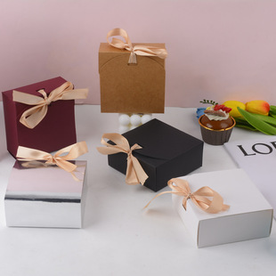 In stock baking flip packing box Ribbon gift box wedding candy hand gift White card black card Kraft paper box wholesale