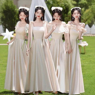 French bridesmaid dress dress can be worn at ordinary times 2024 new summer satin sister group dress temperament host female