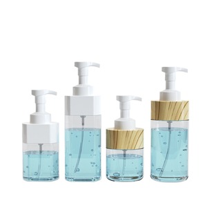 Spot 300ml500ml flat wood grain card cover mousse foaming bottle sub-packed square transparent moisturizer washing bottle