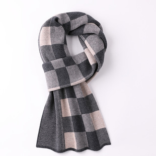 Hengyuanxiang pure wool men's plaid scarf winter high-end warm cold-proof thickened scarf birthday gift