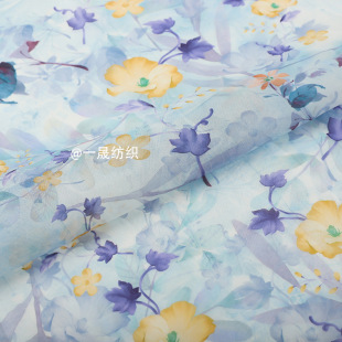 Flower New Chinese-style Printed Diamond Chiffon Fabric Bali Yarn Summer Semi-transparent Chinese-style Hanfu dress Fabric