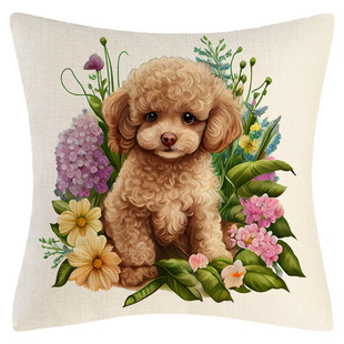 Line Puppy Pillow Sofa Living Room Bedroom Bedside Backrest Square Pillow Removable Pillowcase Spring Flower