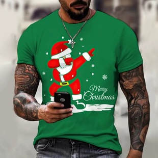 Men's T-shirt crew neck independent station 3D digital home Christmas new cross-border supply T-shirt plus size short sleeve printing factory