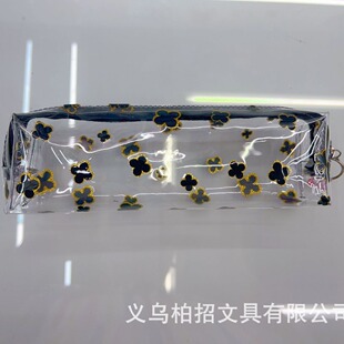 Factory transparent PVC four-leaf clover high-value waterproof ins simple niche Internet celebrity student stationery case pencil case
