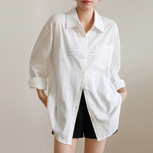 Relaxation Versatile Linen Shirt Women's Sunscreen Cardigan Summer Thin Loose French Cotton Linen White Shirt