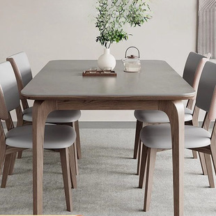 Modern Simple Solid Wood Rock Board Dining Table Household Small Apartment Solid Wood Dining Table and Chair Combination Rectangular Table for Eating