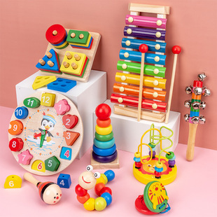 Early education educational building blocks wooden toys for infants and children round beads xylophone preschool education musical instruments nine-piece set cross-border wholesale