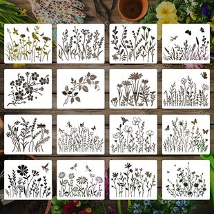 Cross-border new hot spring flowers and plants hand-painted DIY hollow plastic template children's painting auxiliary tools
