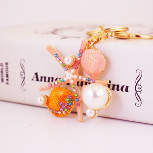 Cool hee jewelry ocean cute starfish pearl car keychain women's bag accessories pendant key chain new 1396