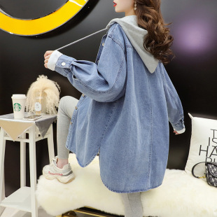 Hooded Mid-length Denim Coat Women's Spring and Autumn 2024 Internet Popular New Loose Lazy Stylisch All-match Shirt for Women