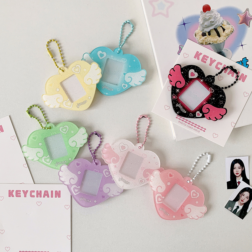 Acrylic Heart Wings 1.0inch Id Photo Card Holder Fan Photo Display Pendant Keychain Backpack Pendant