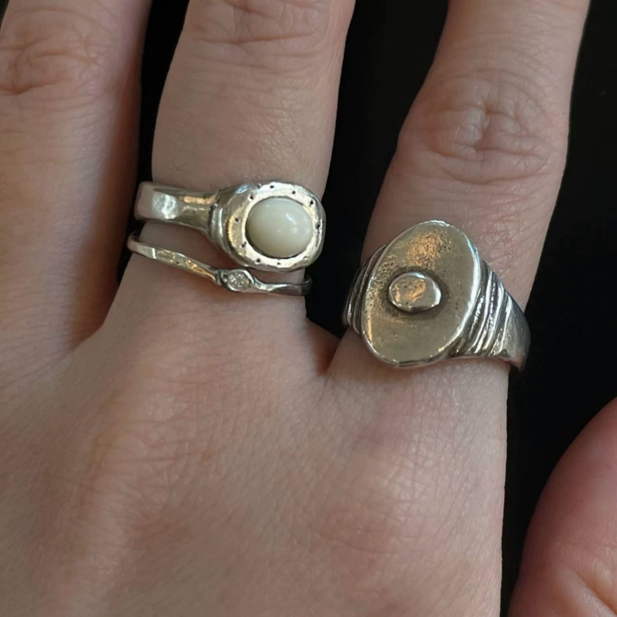 Korean Niche Design mars25 Homemade Vintage Handmade S925 Sterling Silver Milk Sugar Ring Old Simple High-end