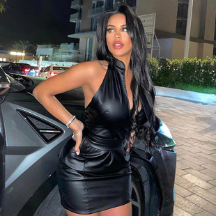 European and American style 2023 spring and summer new women's fashion backless sexy low-cut slim belt hip dress for women