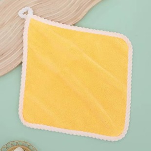Household Hand Towel Hanging Cartoon Hand Wipe Small Square Coral Fleece Thickened Water Absorbent No Hair Drop Kitchen Hand Wipe