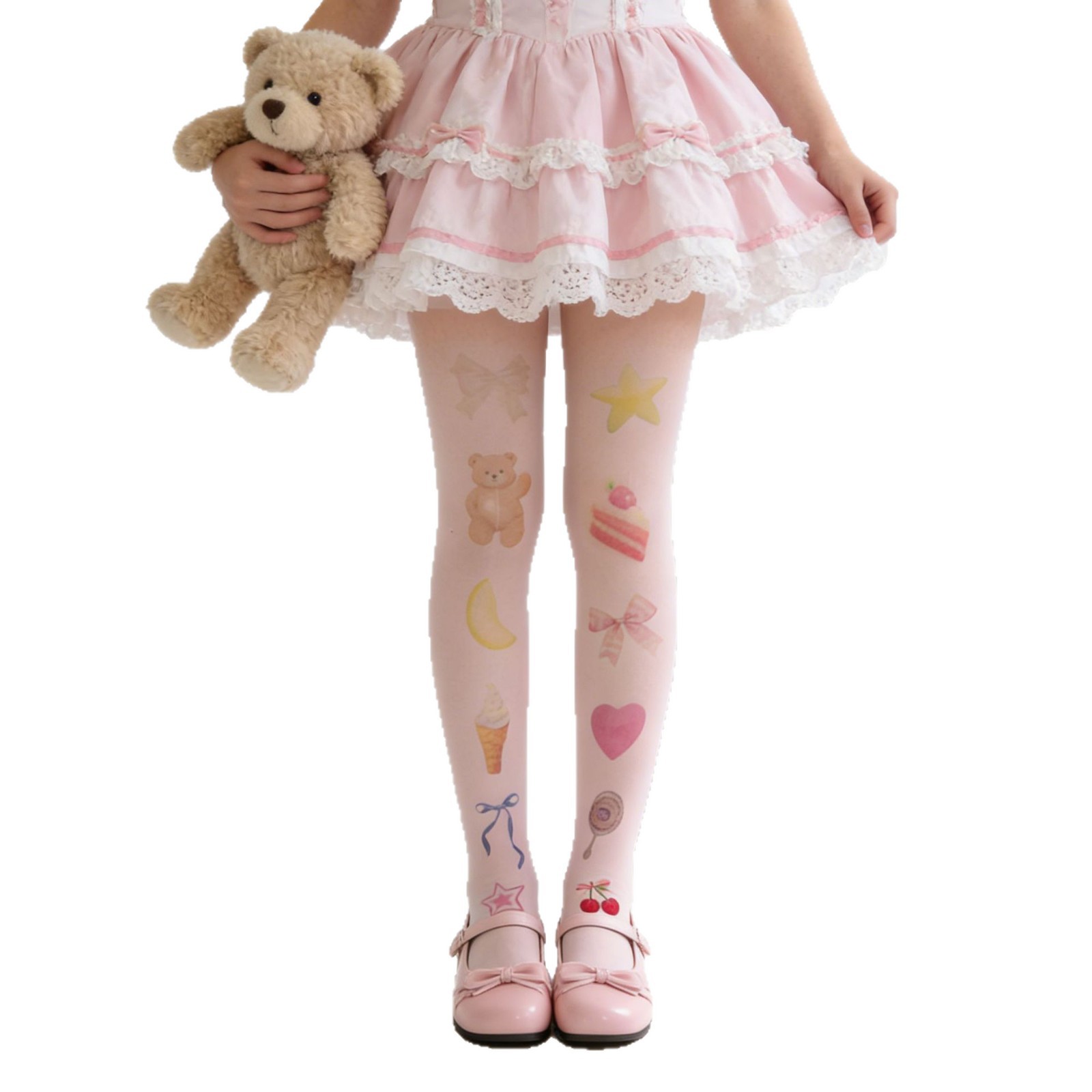 Cartoon Digital Print Lolita White Stockings, Summer Thin Style, Anti-Snag, Durable, Sweet and Cool Style Lolita Accessories for Women