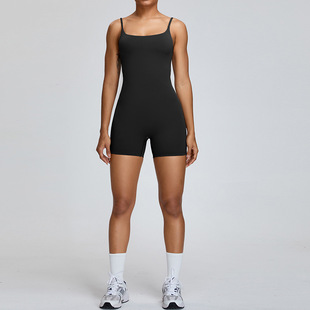 Cross-border new nude strap one-piece yoga clothes women's dance fitness shorts tight back sports jumpsuit