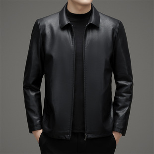 Counter Genuine Leather Men's 2025 Autumn and Winter Business Casual Lapel Dad's Coat Single Leather fleece-lined Men's Leather Jacket