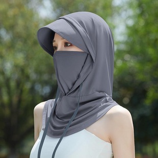 Summer sunscreen mask men's face covered ice silk breathable neck scarf hat veil three-in-one riding head cap