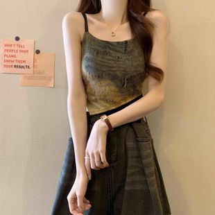 Sling Women's Summer 2025 New Tie-Dye Fake Two-piece Vest Outer Wearing Short Sleeveless Top Fashionable Style